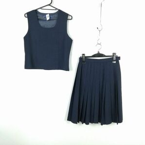 1円 ベスト スカート 上下2点セット 冬物 女子 学生服 中学 高校 紺 制服 中古 ランク:C EY1357の画像1