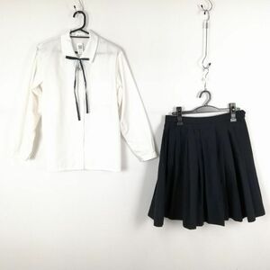 1円 ブラウス スカート 紐タイ 上下3点セット カンコー 中間服 女子 学生服 鹿児島舞鶴中学 白 制服 中古 ランク:C NA7321