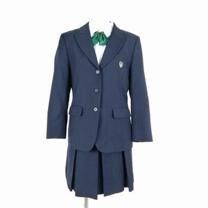 1円 ブレザー スカート リボン 上下4点セット カンコー 冬物 女子 学生服 大阪刀根山高校 紺 制服 中古 ランクB NA1704