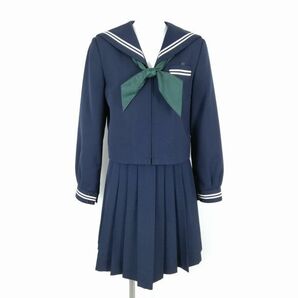 1円 セーラー服 スカート スカーフ 上下3点セット 165A ミッシェルクラン 冬物 白2本線 女子 学生服 中学 高校 紺 中古 ランクB NA1353の画像1