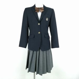 1円 ブレザー チェックスカート リボン 上下4点セット M トンボ 冬物 女子 学生服 中学 高校 黒 制服 中古 ランクB NA1555