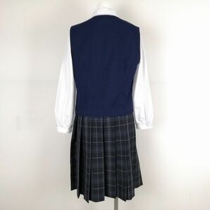 1円 ベスト チェックスカート 紐タイ 上下4点セット ミッシェルクラン 冬物 女子 学生服 中学 高校 紺 制服 中古 ランクB NA1075の画像2