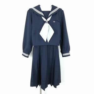 1 jpy sailor suit jumper skirt top and bottom 3 point set large size extra-large Fuji yacht winter thing white 3ps.@ line middle . high school navy blue used rank B NA1352