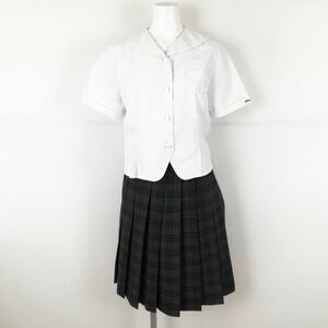 1 jpy sailor suit check skirt top and bottom 2 point set can ko- summer thing woman school uniform middle . high school white uniform used rank C NA0869