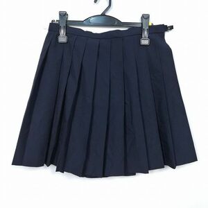 1円 スクールスカート 夏物 w69-丈44 紺 中学 高校 ミニ丈 プリーツ 学生服 制服 女子 中古 HK6696