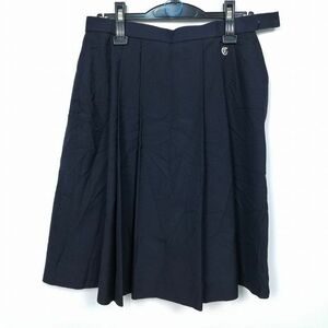 1円 スクールスカート 冬物 w69-丈55 紺 中学 高校 プリーツ 学生服 制服 女子 中古 HK6661