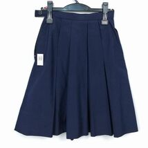 1円 スクールスカート 夏物 w63-丈54 紺 中学 高校 プリーツ 学生服 制服 女子 中古 HK6746_画像2