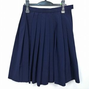 1円 スクールスカート 夏物 w66-丈56 紺 中学 高校 プリーツ 学生服 制服 女子 中古 HK6697