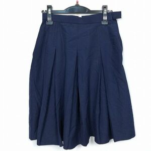 1円 スクールスカート 夏物 w63-丈55 紺 中学 高校 プリーツ 学生服 制服 女子 中古 HK6749