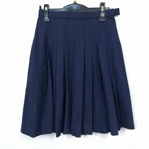 1円 スクールスカート 夏物 w69-丈56 紺 中学 高校 プリーツ 学生服 制服 女子 中古 HK6710