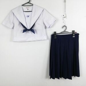 1円 セーラー服 スカート スカーフ 上下3点セット カンコー 夏物 白3本線 女子 学生服 中学 高校 白 制服 中古 ランク:C EY3182