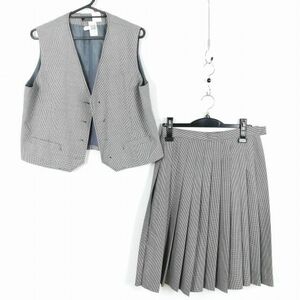 1円 ベスト チェックスカート 上下2点セット 夏物 女子 学生服 中学 高校 制服 中古 ランク:C EY3442