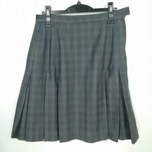 1円 スクールスカート 大きいサイズ 冬物 w72-丈56 チェック 中学 高校 プリーツ 学生服 制服 女子 中古 IN5722