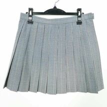 1円 スクールスカート 大きいサイズ 夏物 w75-丈43 チェック 中学 高校 ミニ丈 プリーツ 学生服 制服 女子 中古 IN5869_画像1