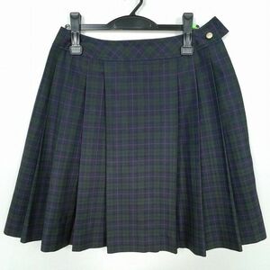 1円 スクールスカート 冬物 w66-丈53 チェック 中学 高校 ヒロミチナカノ プリーツ 学生服 制服 女子 中古 IN5664