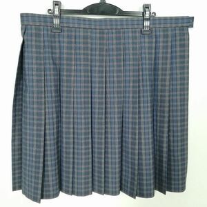 1円 スクールスカート 大きいサイズ 夏物 w90-丈56 チェック 英田中学 プリーツ 学生服 制服 女子 中古 IN5881