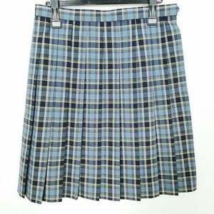 1円 スクールスカート 大きいサイズ 夏物 w72-丈56 チェック 中学 高校 プリーツ 学生服 制服 女子 中古 IN5751