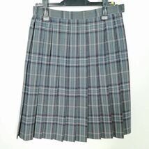 1円 スクールスカート 夏物 w69-丈59 チェック 中学 高校 プリーツ 学生服 制服 女子 中古 IN5747_画像1