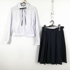 1円 ブラウス スカート 紐タイ 上下3点セット 大きいサイズ 中間服 女子 学生服 中学 高校 白 制服 中古 ランク:C EY4724の画像1