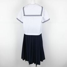 1円 セーラー服 スカート スカーフ 上下3点セット 大きいサイズ カンコー 夏物 青3本線 女子 学生服 中学 高校 白 中古 ランクC NA0916_画像2