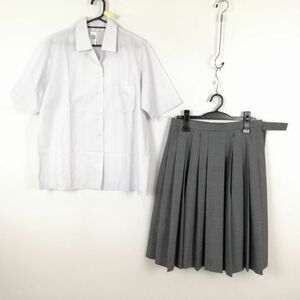 1円 ブラウス スカート 上下2点セット LL 大きいサイズ 特大 夏物 女子 学生服 中学 高校 白 制服 中古 ランク:C EY4746