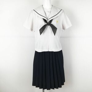 1円 セーラー服 スカート スカーフ 上下3点セット 大きいサイズ 夏物 黒1本線 女子 学生服 福岡山門高校 白 制服 中古 ランクC NA1009