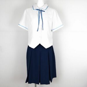 1円 ブラウス スカート 紐タイ 上下3点セット L トンボ 夏物 女子 学生服 中学 高校 白 制服 中古 ランクC NA1048