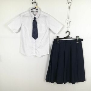 1円 ブラウス スカート ネクタイ 上下3点セット M 夏物 女子 学生服 中学 高校 白 制服 中古 ランク:C EY4736