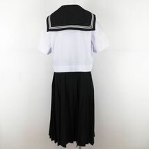 1円 セーラー服 スカート スカーフ 上下3点セット 大きいサイズ 特大 夏物 白2本線 女子 学生服 中学 高校 白 制服 中古 ランクC NA1406_画像2