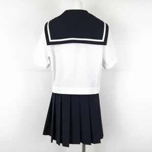 1円 セーラー服 ミニスカート スカーフ 上下3点セット 175A 大きいサイズ ELLE 夏物 白1本線 女子 中学 高校 白 中古 ランクC NA1345の画像2