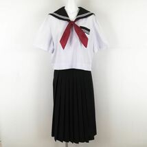 1円 セーラー服 スカート スカーフ 上下3点セット 大きいサイズ 特大 夏物 白2本線 女子 学生服 中学 高校 白 制服 中古 ランクC NA1406_画像1