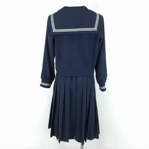 1円 セーラー服 スカート スカーフ 上下3点セット 大きいサイズ 冬物 白3本線 女子 学生服 中学 高校 紺 制服 中古 ランクC NA1409の画像2