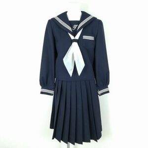 1 jpy sailor suit skirt scarf top and bottom 3 point set 160A Fuji yacht winter thing white 3ps.@ line woman school uniform Hyogo cheap . middle . navy blue uniform used rank C NA1747