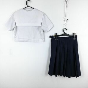 1円 セーラー服 スカート スカーフ 上下3点セット カンコー 夏物 白3本線 女子 学生服 中学 高校 白 制服 中古 ランク:C EY3239の画像2