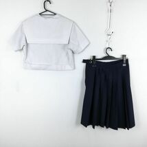 1円 セーラー服 スカート スカーフ 上下3点セット カンコー 夏物 白3本線 女子 学生服 中学 高校 白 制服 中古 ランク:C EY3239_画像2