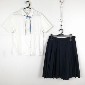 1 jpy blouse skirt cord Thai top and bottom 3 point set L large size summer thing woman school uniform Hyogo Harima high school white uniform used rank :C EY4785