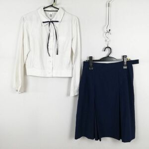 1円 ブラウス スカート 紐タイ 上下3点セット 中間服 女子 学生服 中学 高校 白 制服 中古 ランク:C EY4767