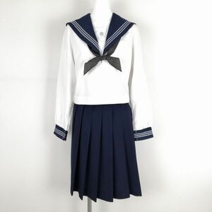 1円 セーラー服 スカート スカーフ 上下3点セット 大きいサイズ 中間服 グレー3本線 女子 学生服 高知岡豊高校 白 中古 ランクC NA0651