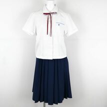 1円 ブラウス スカート 紐タイ 上下3点セット L 大きいサイズ 富士ヨット 夏物 女子 学生服 中学 高校 白 制服 中古 ランクC NA1237_画像1