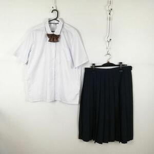 1円 ブラウス スカート リボン 上下3点セット 大きいサイズ 特大 夏物 女子 学生服 中学 高校 白 制服 中古 ランクC NA1454