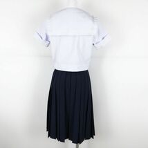 1円 セーラー服 スカート スカーフ 上下3点セット 夏物 白3本線 女子 学生服 中学 高校 白 制服 中古 ランクC NA1393_画像2