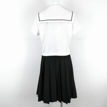 1円 セーラー服 スカート スカーフ 上下3点セット 大きいサイズ 夏物 黒1本線 女子 学生服 福岡山門高校 白 制服 中古 ランクC NA1309_画像2