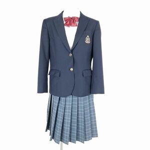 1 jpy blaser check skirt ribbon top and bottom 4 point set large size Fuji yacht winter thing woman Hyogo river west Akira . high school navy blue used rank B NA1882