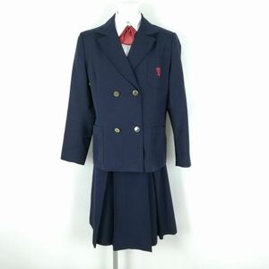 1円 ブレザー スカート リボン 上下4点セット 170 大きいサイズ 冬物 女子 学生服 中学 高校 紺 制服 中古 ランクC NA1811