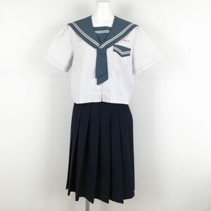 1円 セーラー服 スカート 上下2点セット 165 夏物 白2本線 女子 学生服 鹿児島松元中学 白 制服 中古 ランクC NA2533