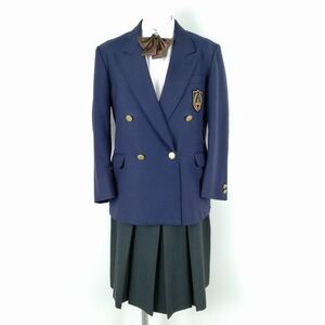 1円 ブレザー チェックスカート リボン 上下4点セット 大きいサイズ 冬物 女子 学生服 東京立川第七中学 紺 制服 中古 ランクC NA2337