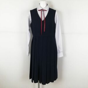 1円 ジャンパースカート 紐タイ バスト86 ウエスト72 冬物 女子 学生服 中学 高校 紺 制服 中古 ランクB NA1152