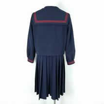 1円 セーラー服 ジャンパースカート スカーフ 上下3点セット 指定 冬物 赤3本線 女子 学生服 鹿児島天保山中学 紺 中古 ランクB NA2865_画像2