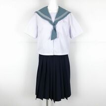 1円 セーラー服 スカート ネクタイ 上下3点セット 大きいサイズ カンコー 夏物 白3本線 女子 学生服 中学 高校 白 中古 ランクC NA2665_画像1