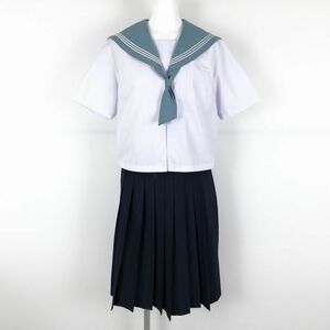 1円 セーラー服 スカート ネクタイ 上下3点セット 大きいサイズ カンコー 夏物 白3本線 女子 学生服 中学 高校 白 中古 ランクC NA2665